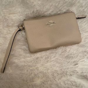Coach White Wristlet double zipper with card slots inside